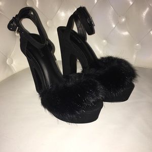 Fuzzy Black Heels